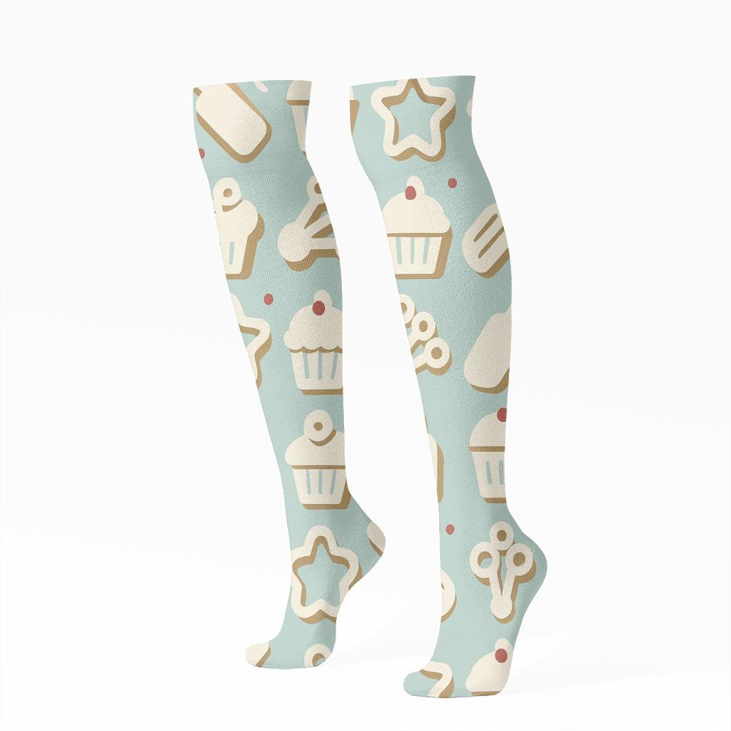 Pastel Bakery Grid With Baker Tools premium sports knee-high socks