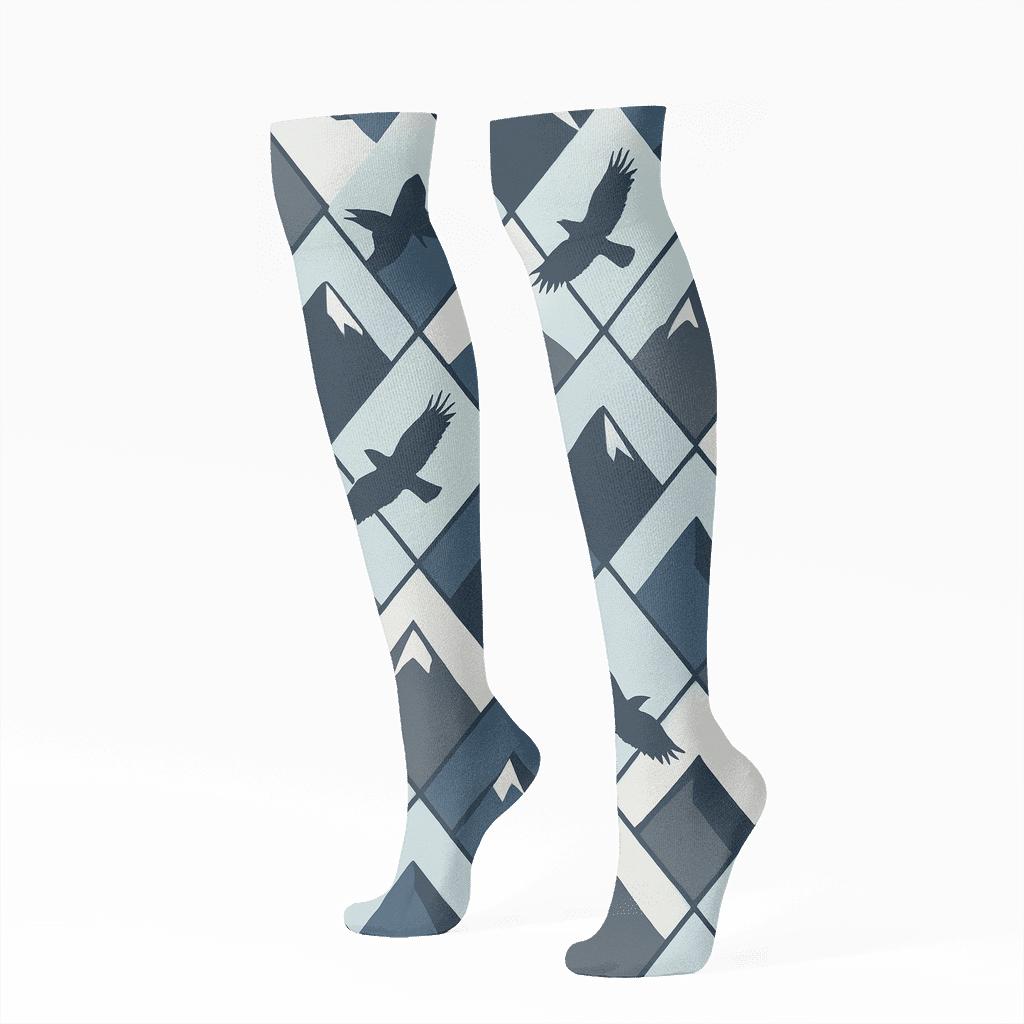 Mountain Lattice With Eagle Silhouettes premium sports knee-high socks