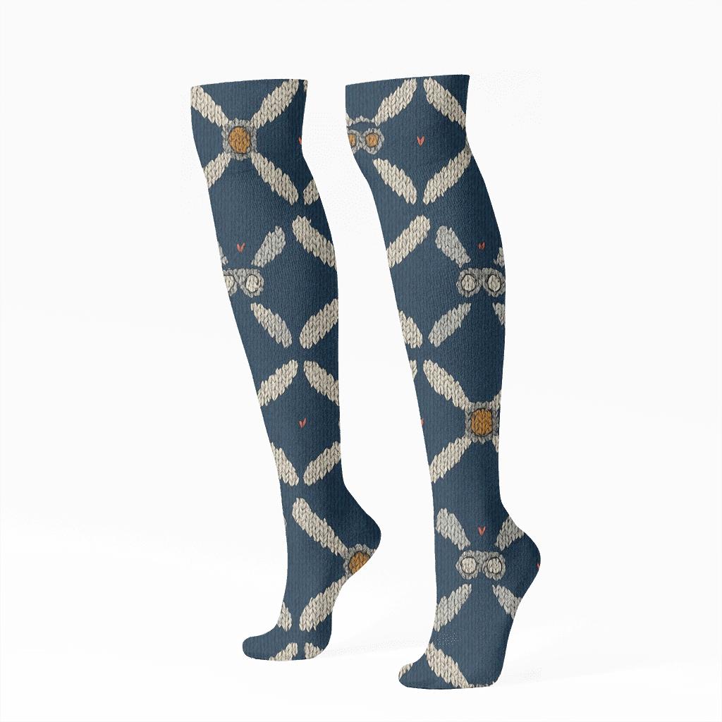 Pilot-Grade Propeller Chevron On Navy Blue premium sports knee-high socks