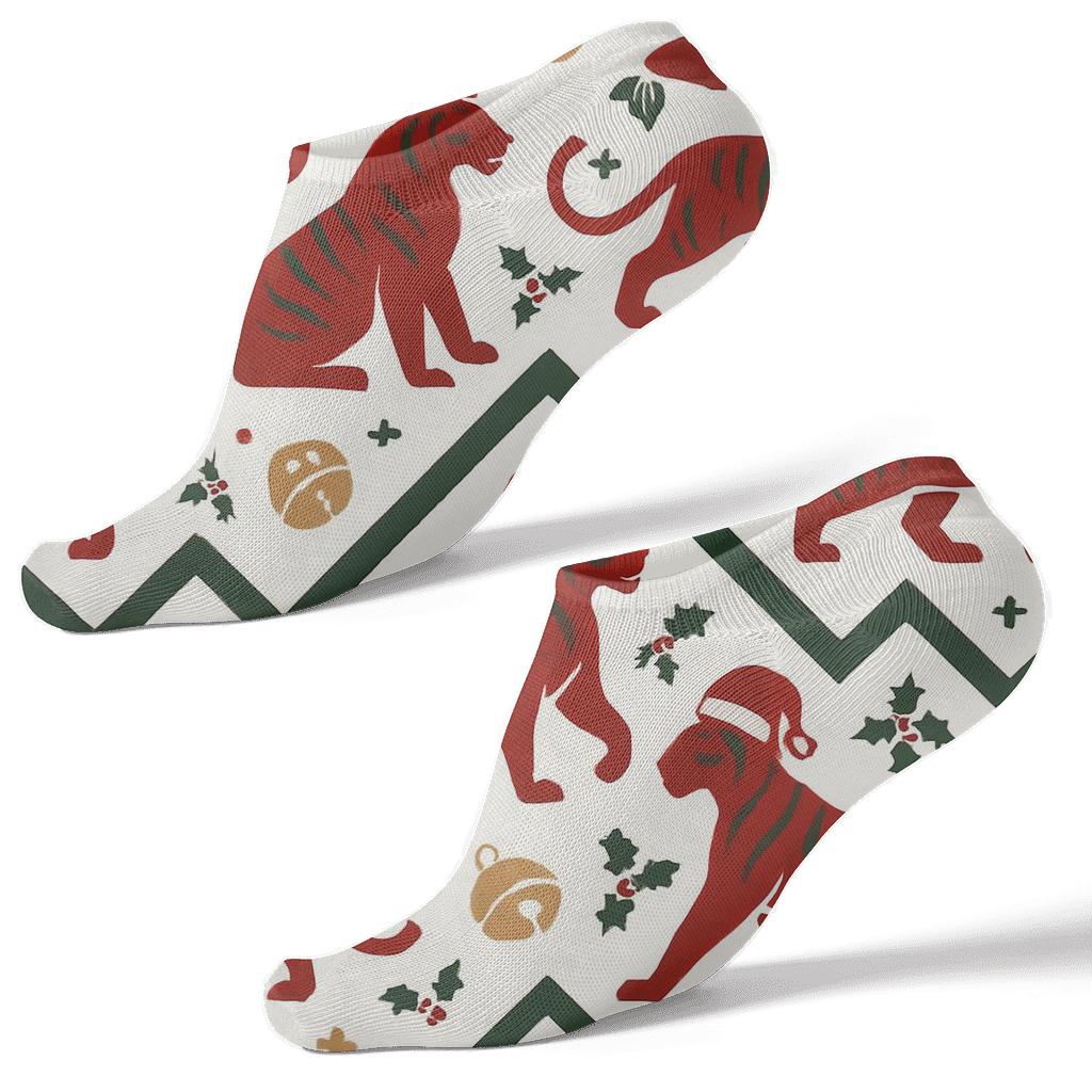 Tiger Sleigh Bell Chevron On Polar White Background unique graphic ankle socks
