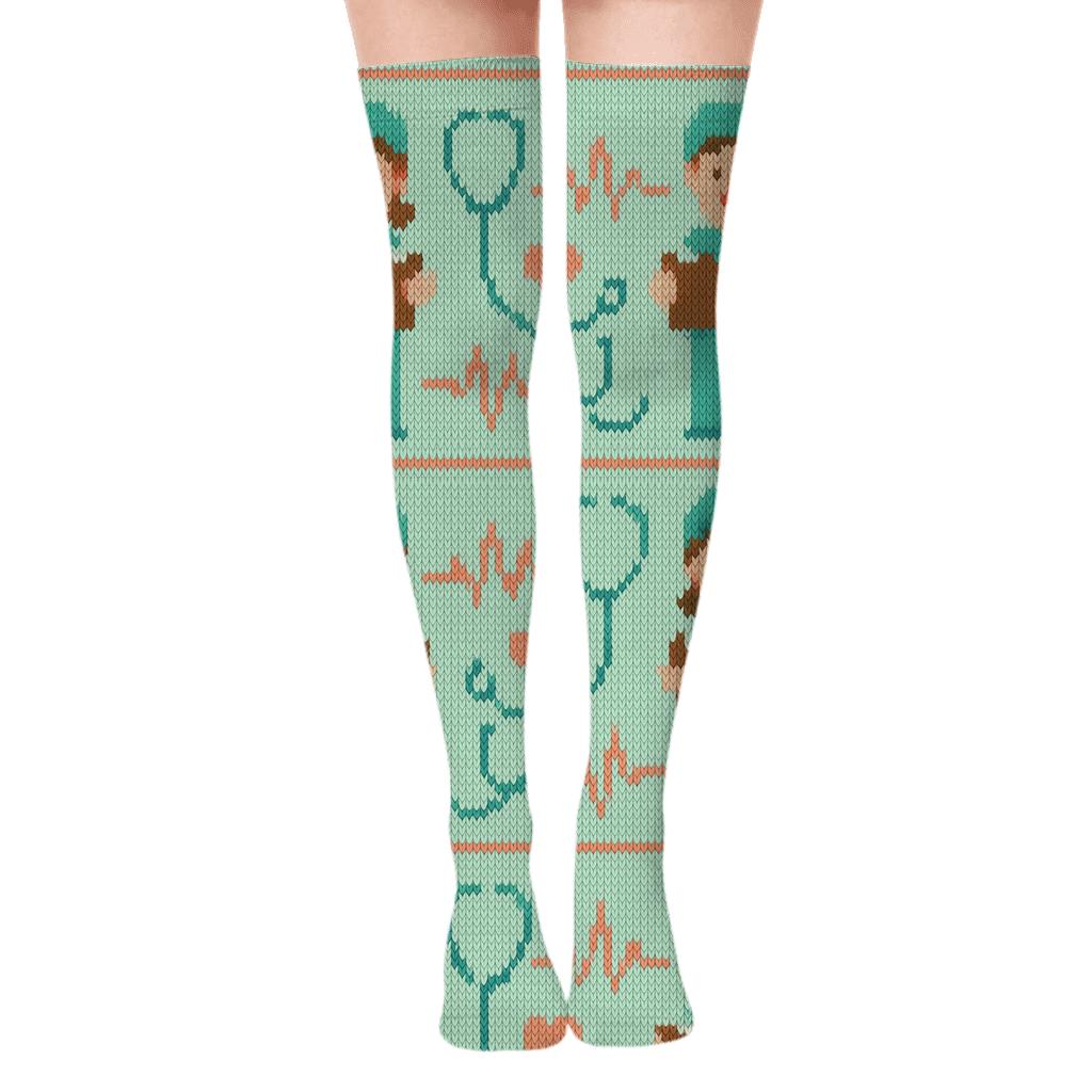 Knitted Shift Celebration, Nurse Edition premium cozy over-the-knee socks