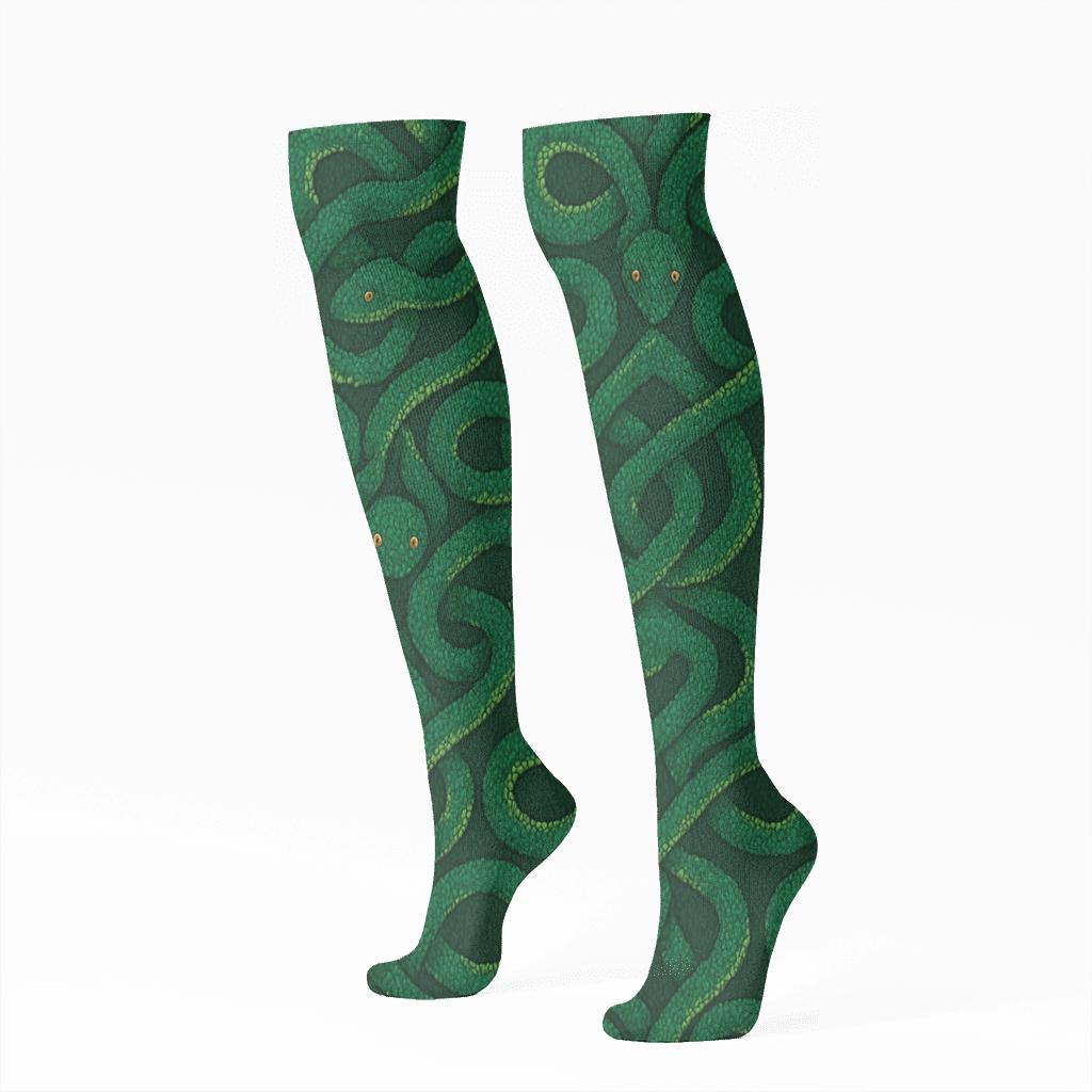 Coiled Serpents In A Snake Jungle Knit soft everyday knee-high socks