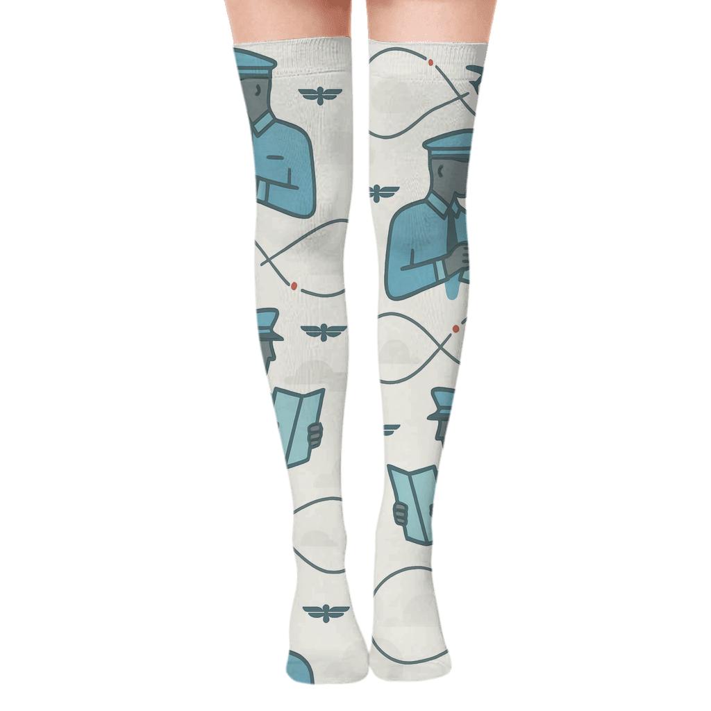 Cloud Atlas Pattern With Pilot Icons unique graphic over-the-knee socks