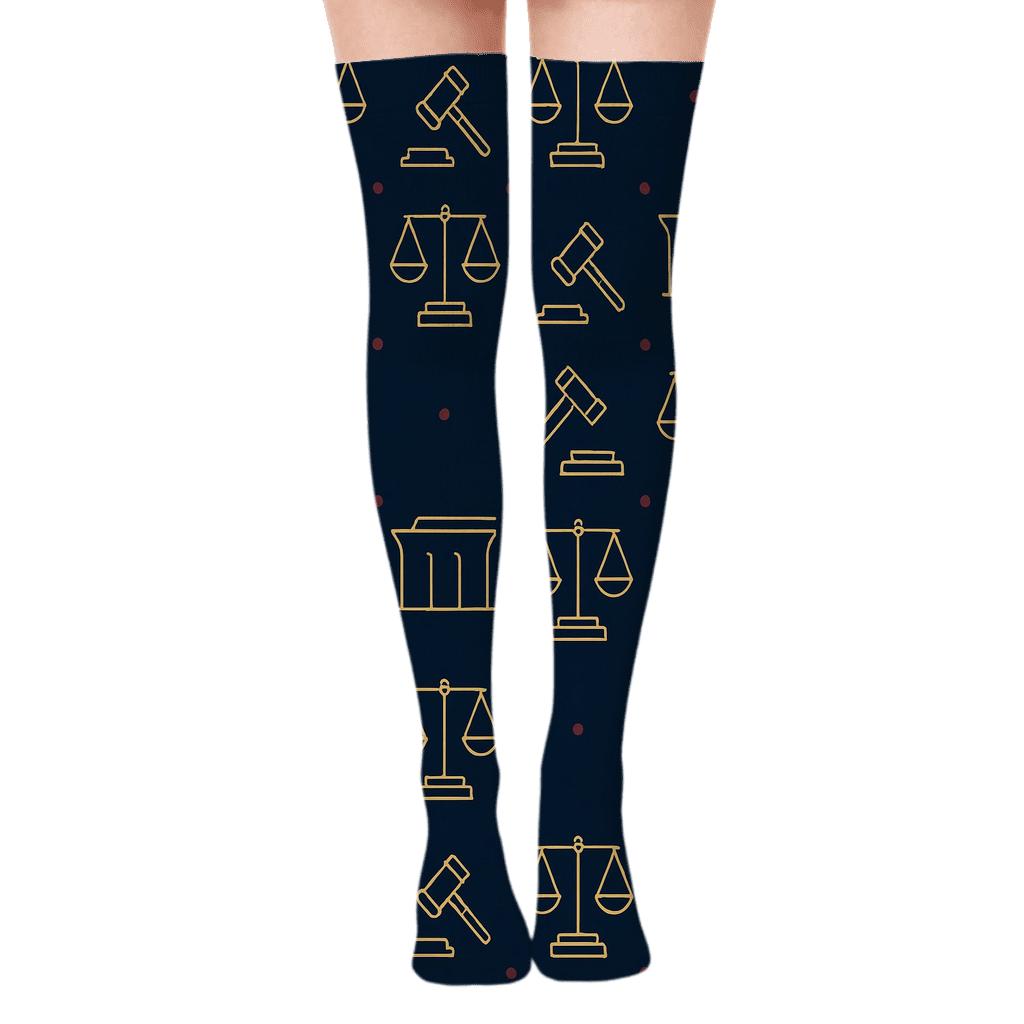 Scales And Gavel Grid With Judge Accents soft everyday over-the-knee socks