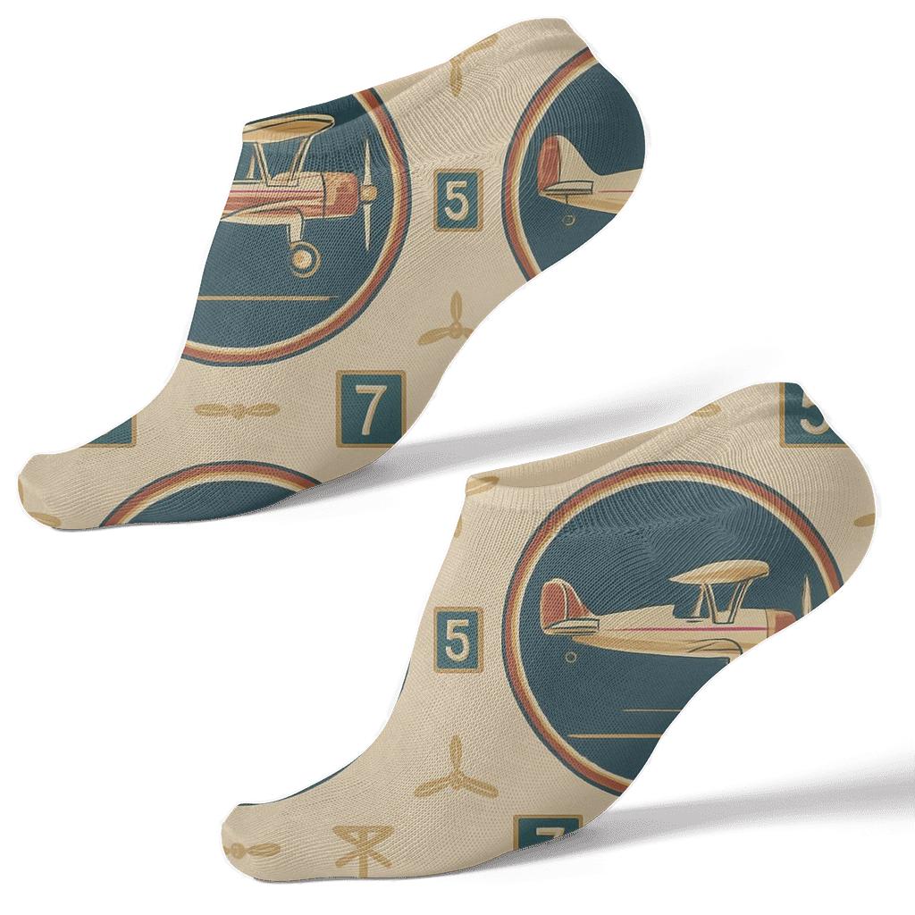 Vintage Aviation Poster Airplane Medallion Repeat personalized ankle socks