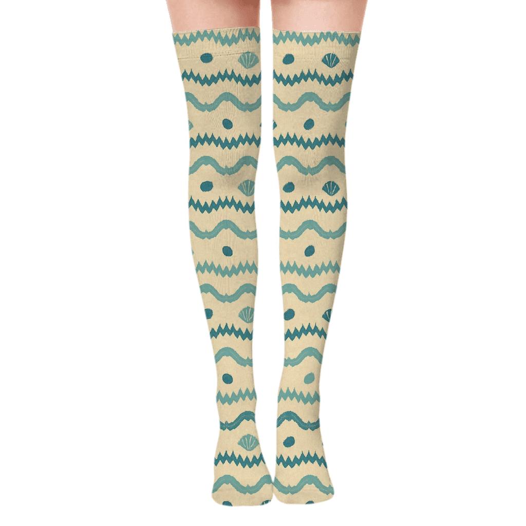 Minimal Tide Band Weave On Warm Sand Background trendy patterned over-the-knee socks
