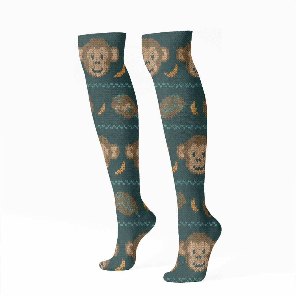 Jungle Knit Illusion With Monkey Motif Bands custom knee-high socks