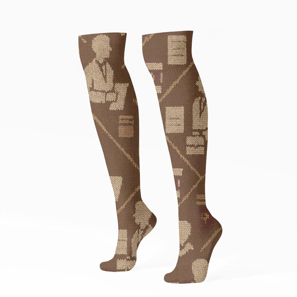 Courtroom Knitted Pattern Illusion With Lawyer Silhouettes custom knee-high socks