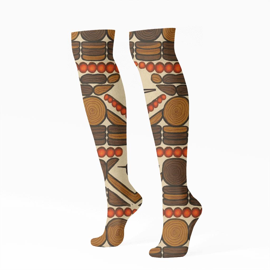 Heart-Ember Chevron Logband Pattern comfortable cotton knee-high socks