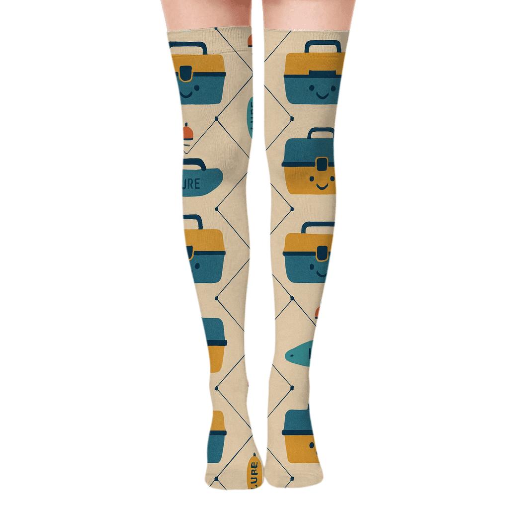 Tackle Box Lattice With Fisher Charm comfortable cotton over-the-knee socks