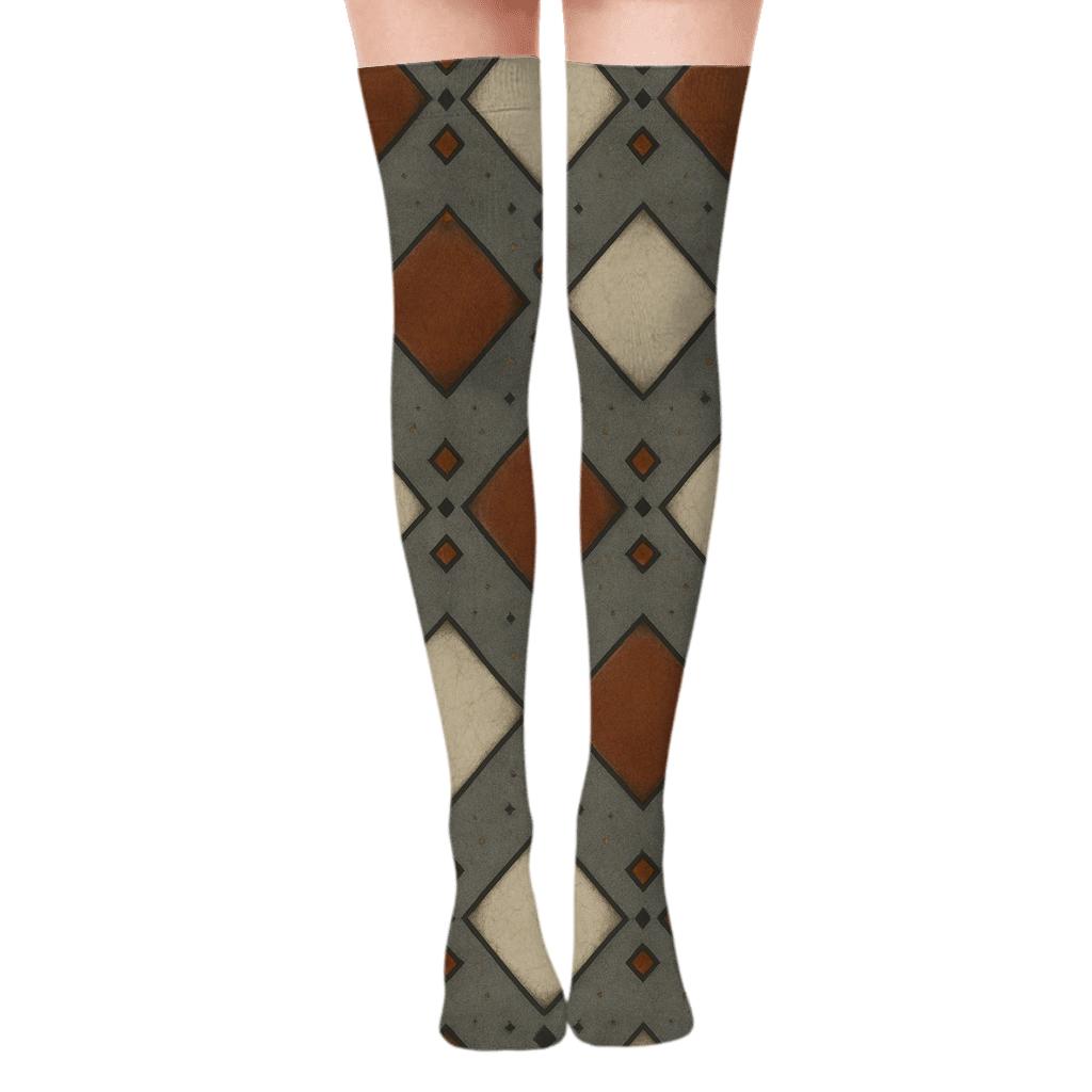 Hearth Tile Lattice With Heart Glow unique graphic over-the-knee socks