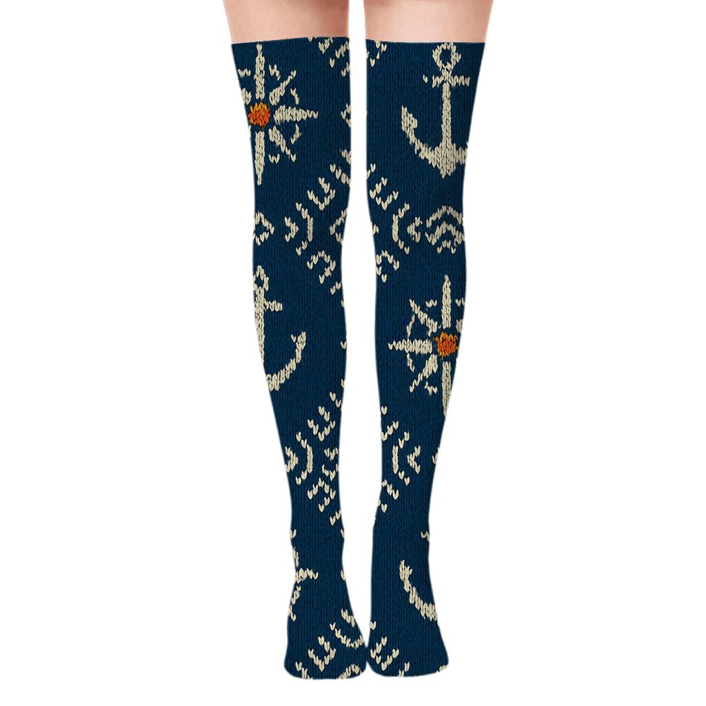 Compass Rose Sailor Knit Illusion personalized over-the-knee socks