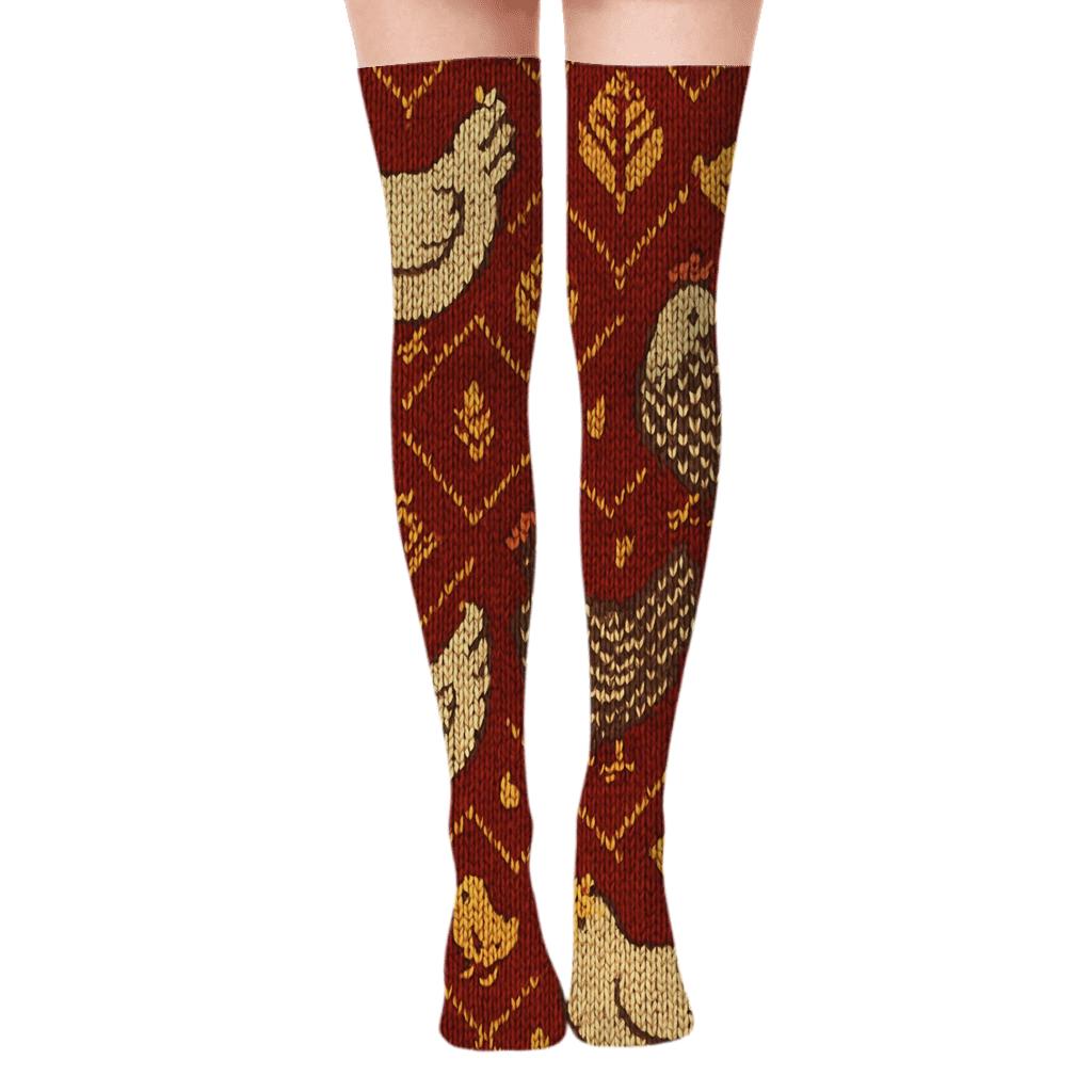 Knitted Illusion Chicken Feather Lattice comfortable cotton over-the-knee socks