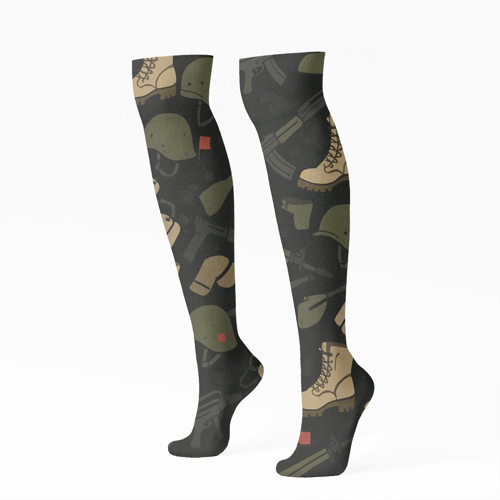Camouflage Lattice Soldier Collage premium sports knee-high socks