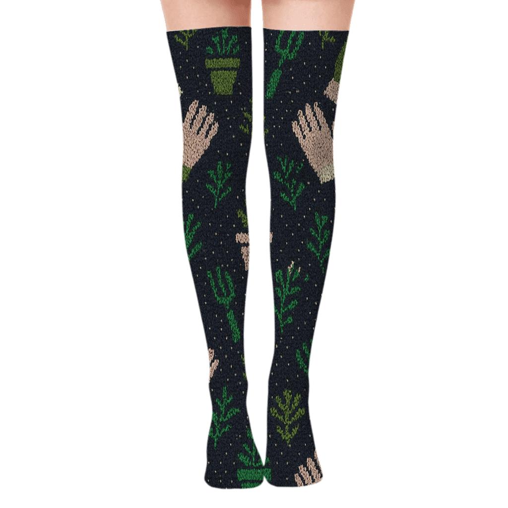 Knitted Gardener Grade Tool Tilework unique graphic over-the-knee socks