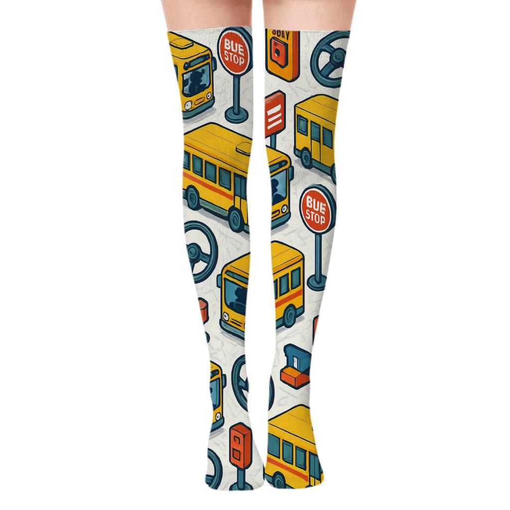 Metro Tile Parade With Bus Driver Icons unique graphic over-the-knee socks