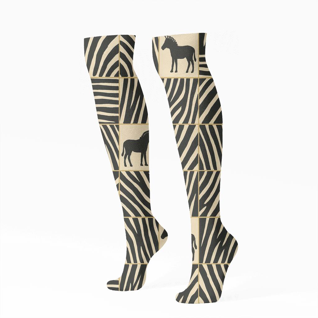 Cream Safari Poster Stripe Blocks custom knee-high socks
