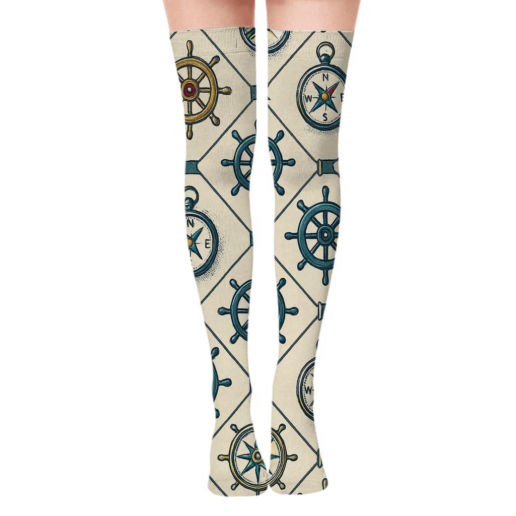 Compass Lattice In Ship Captain Chic soft everyday over-the-knee socks