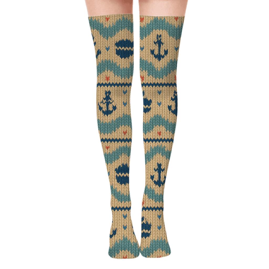 Wave Rope Ship Captain Knit Illusion stylish fashion over-the-knee socks
