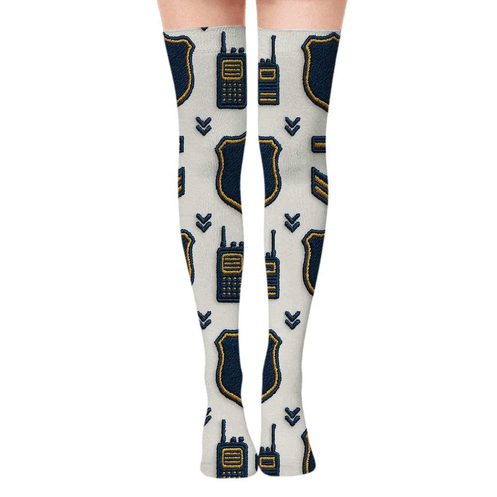 Police Officer Ceremonial Badge Lattice trendy patterned over-the-knee socks