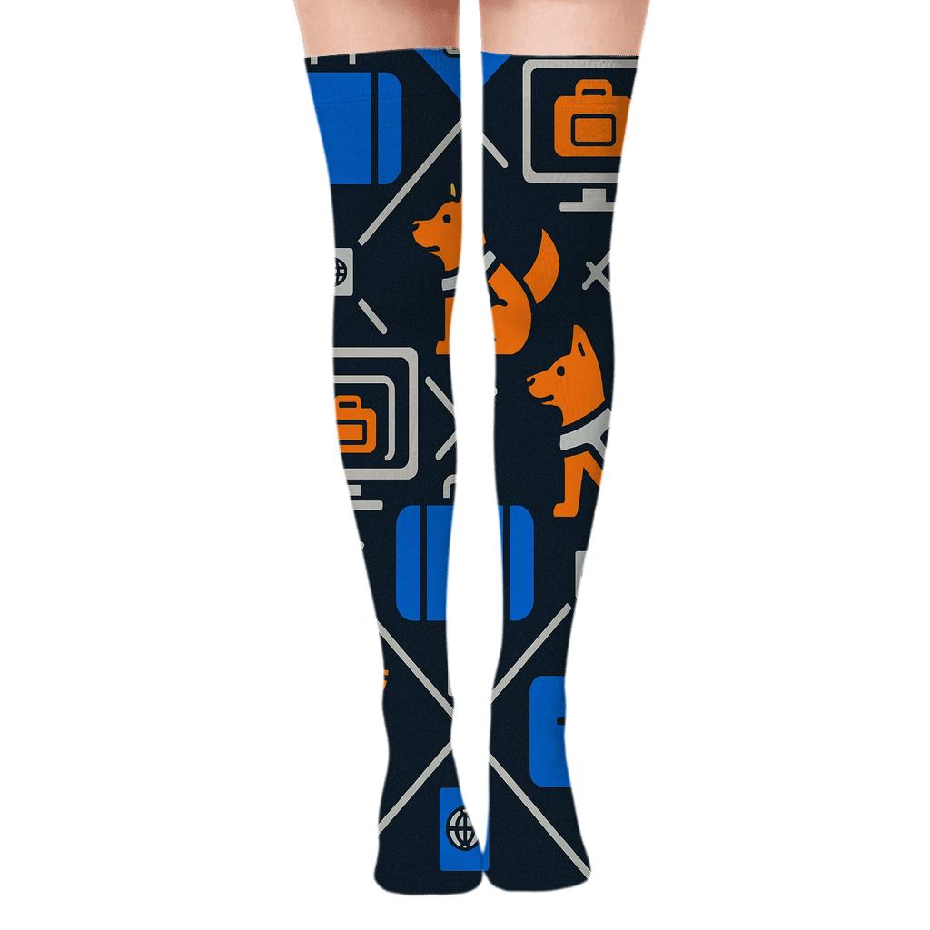 Luggage Lattice With Customs Officer Badges unique graphic over-the-knee socks