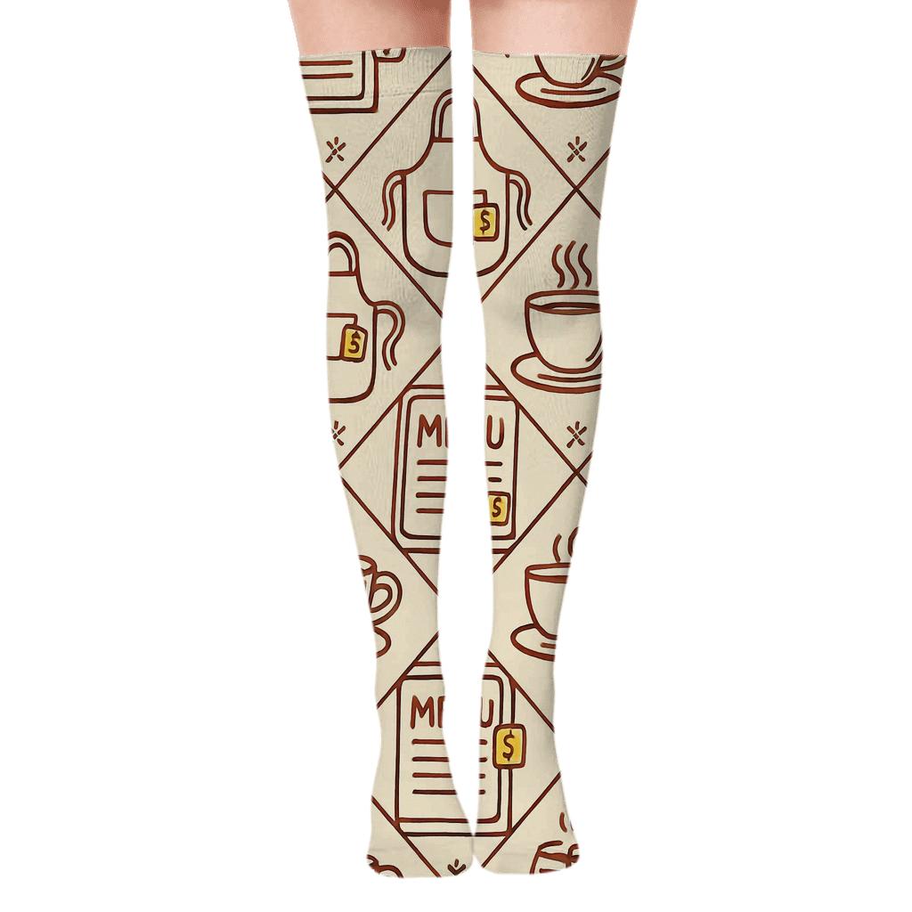 Culinary Lattice With Waitress Menu Boards comfortable cotton over-the-knee socks
