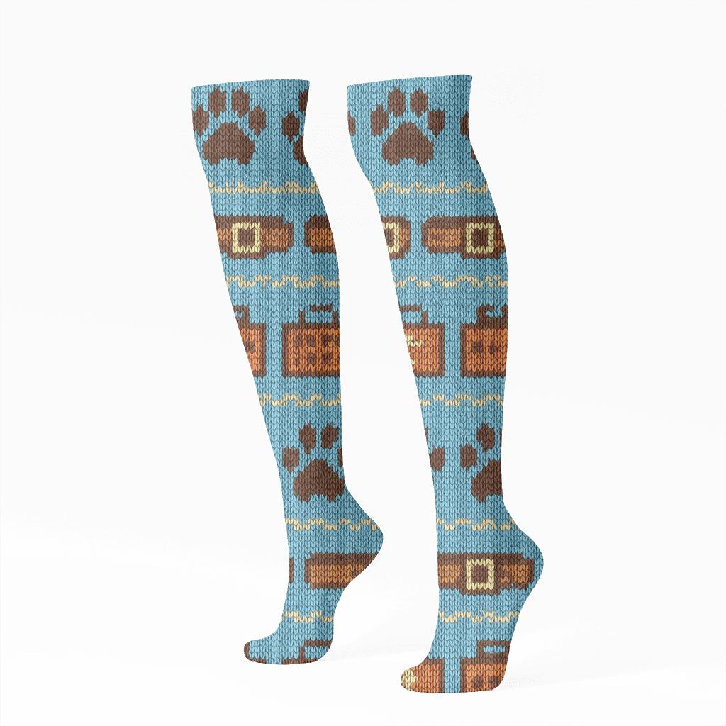 Animal Control Officer Knit Illusion Paw Band Tiling designer print knee-high socks