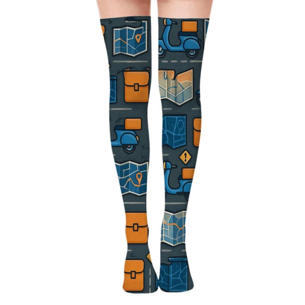 City Map Lattice Courier Collage premium cozy over-the-knee socks