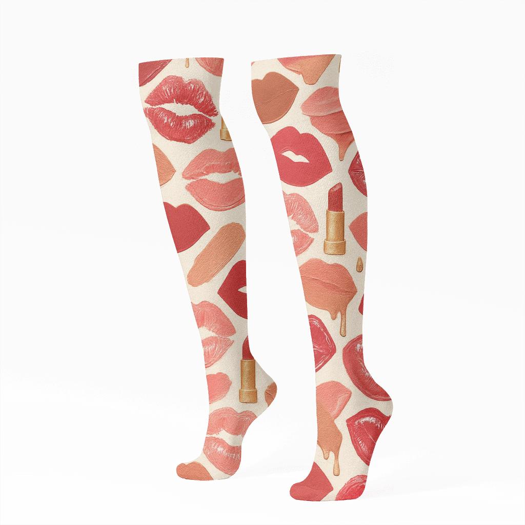 Beauty Collage With Kiss Mark Mosaic Tiles unique graphic knee-high socks
