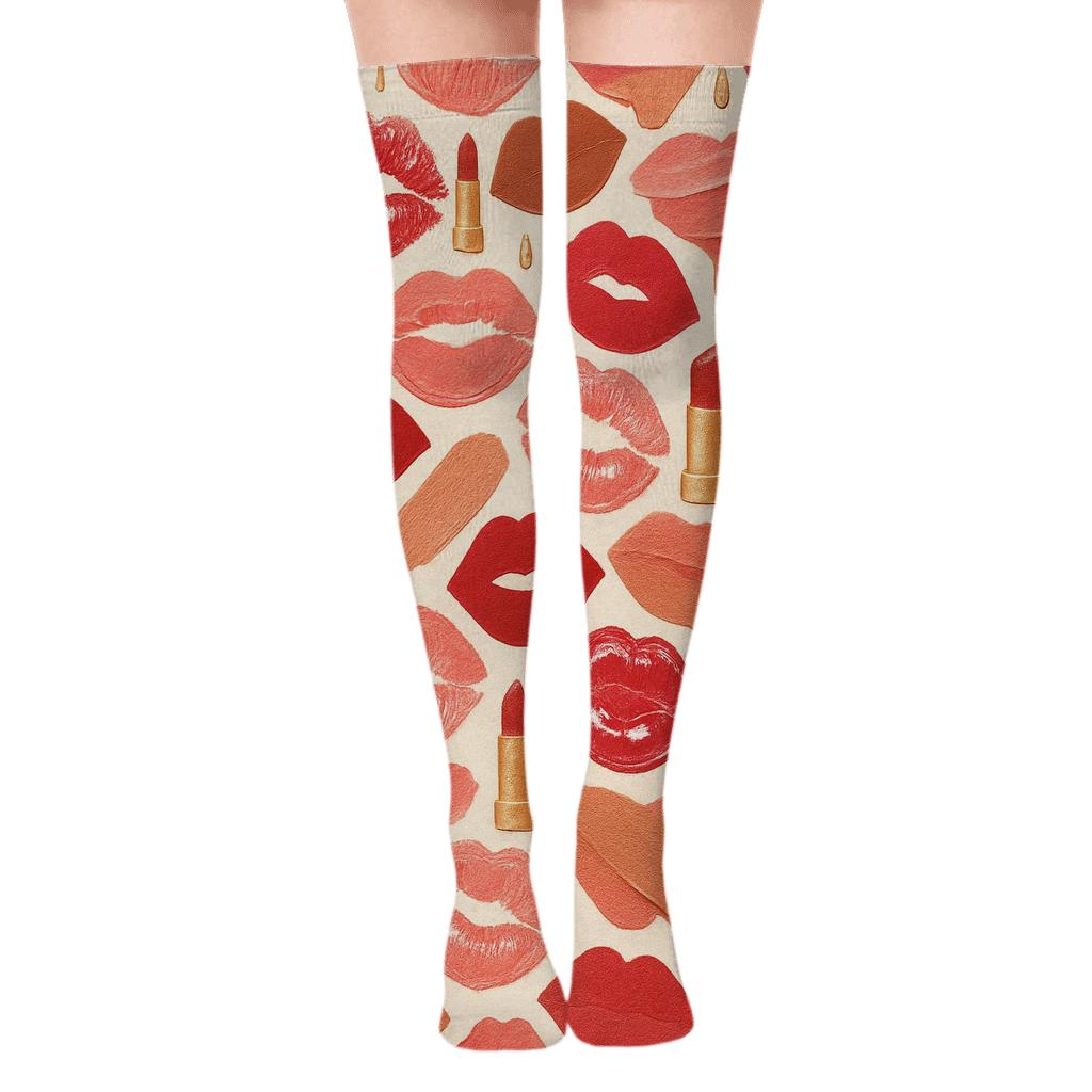 Beauty Collage With Kiss Mark Mosaic Tiles designer print over-the-knee socks