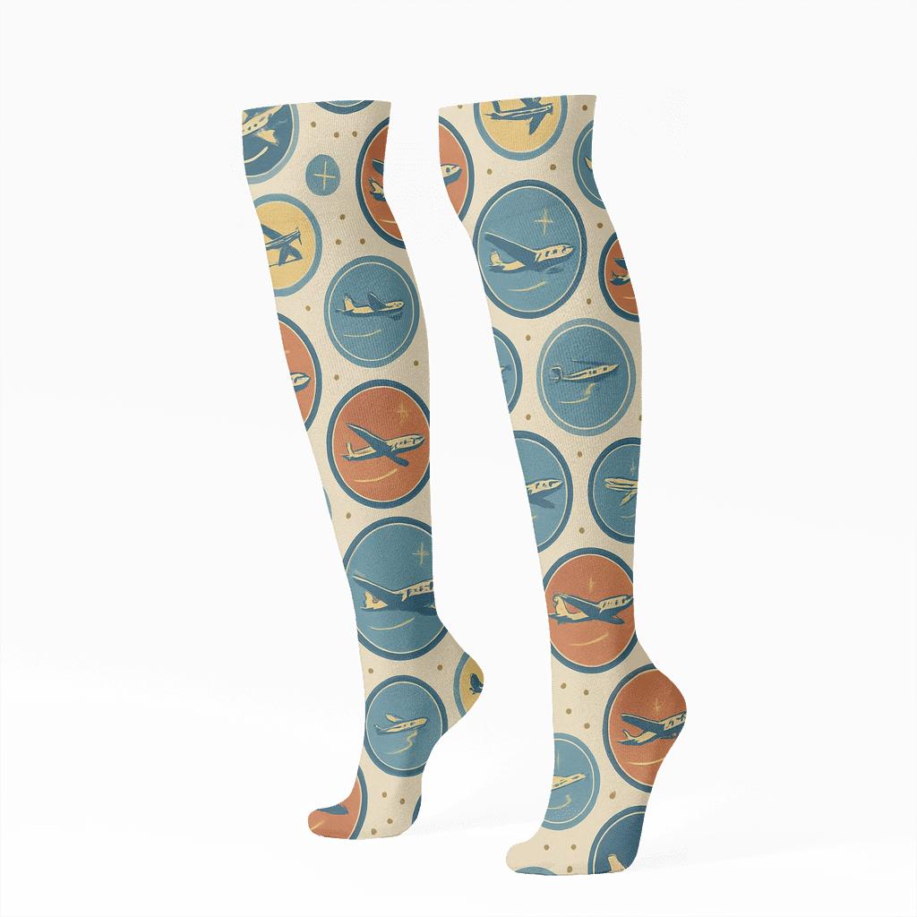Vintage Poster Collage Airplane Medallions custom knee-high socks
