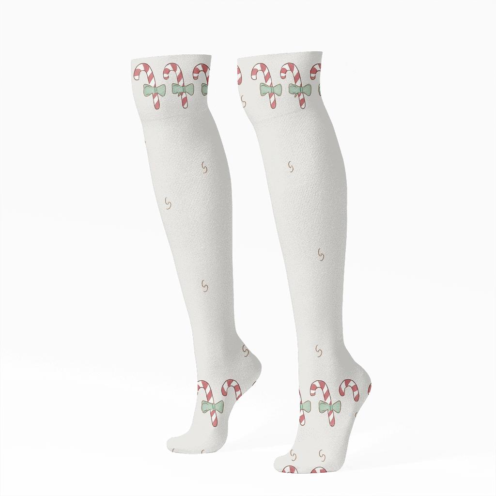 Candy Canes Mini Garland Border Wrap Pattern soft everyday knee-high socks