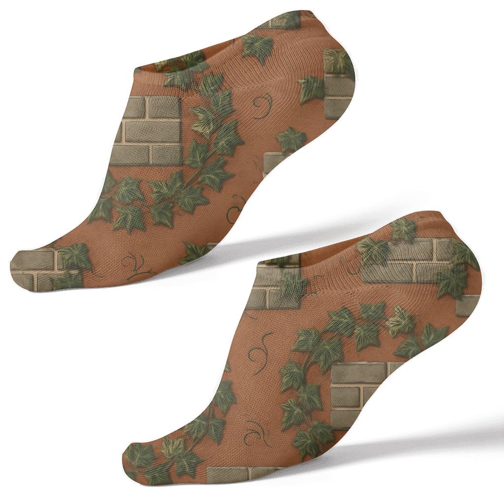 Vintage Ivy Brick Medallions On Warm Terracotta premium sports ankle socks