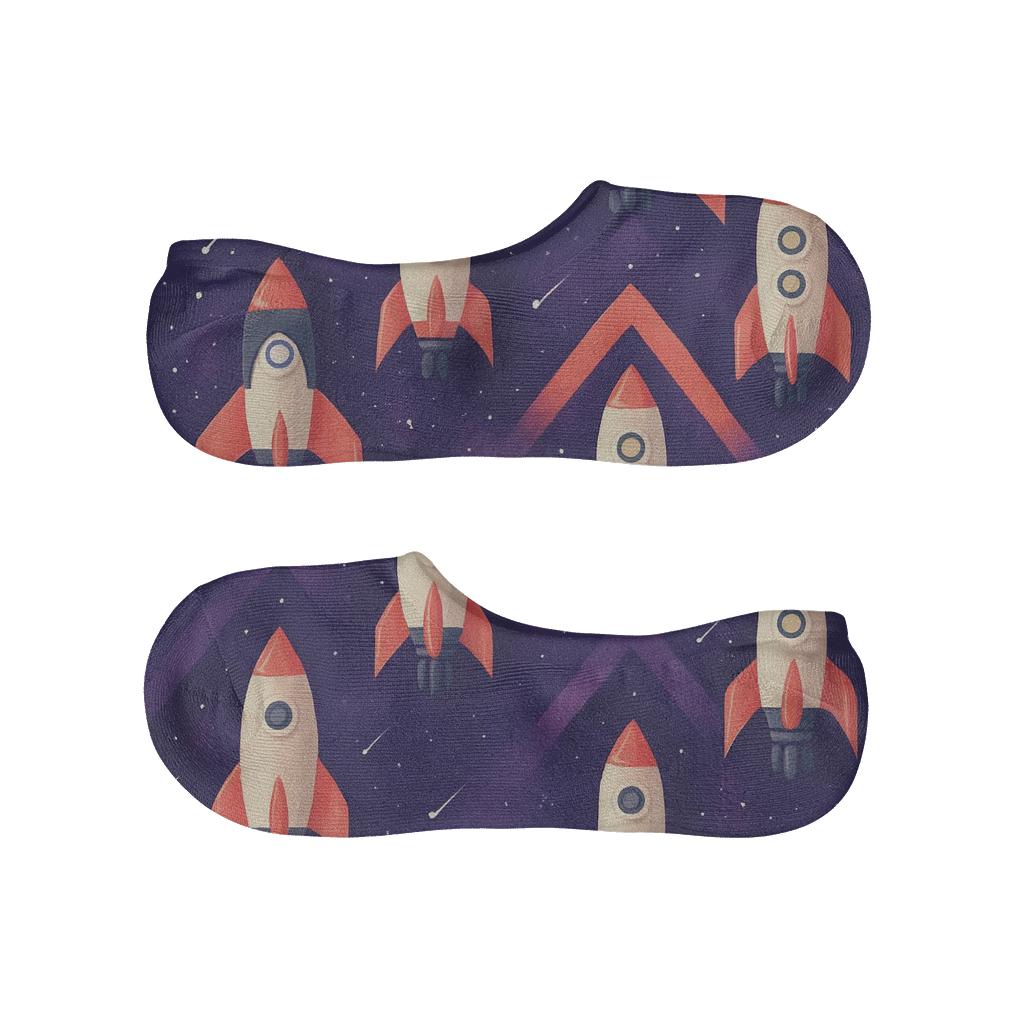 Retro Rocket Chevron Parade On Cosmic Purple anti-slip no-show socks