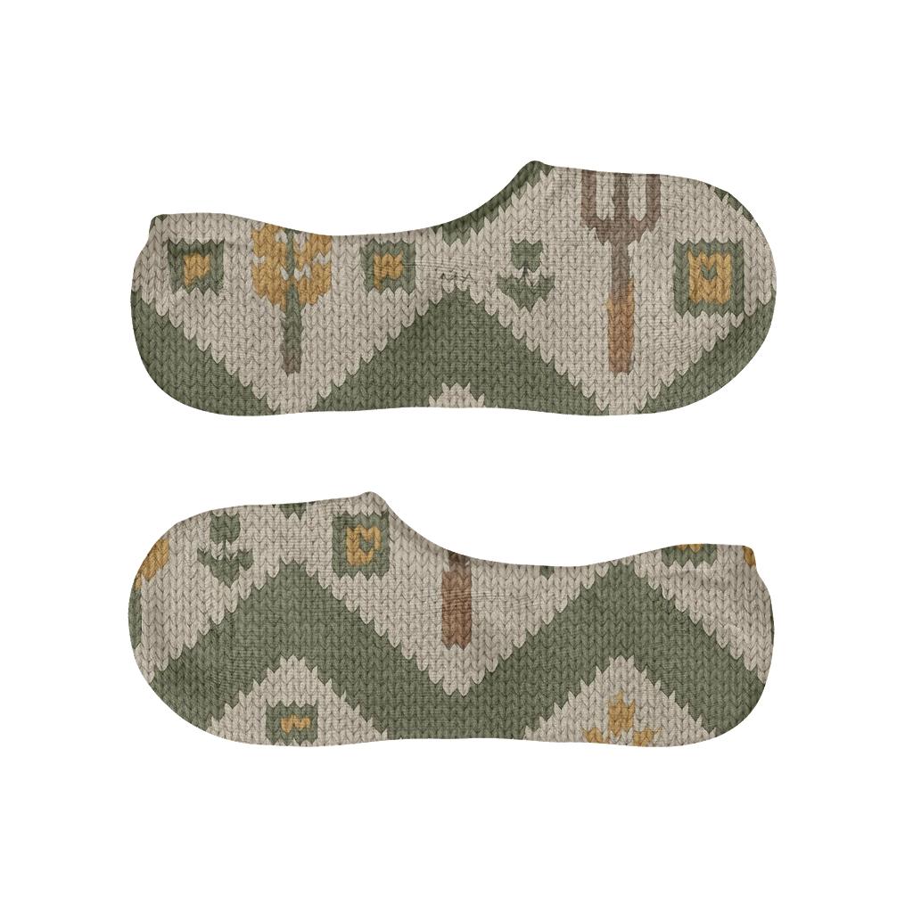 Knit Illusion Farmer Wheat Chevron In Moss Green low cut no-show socks
