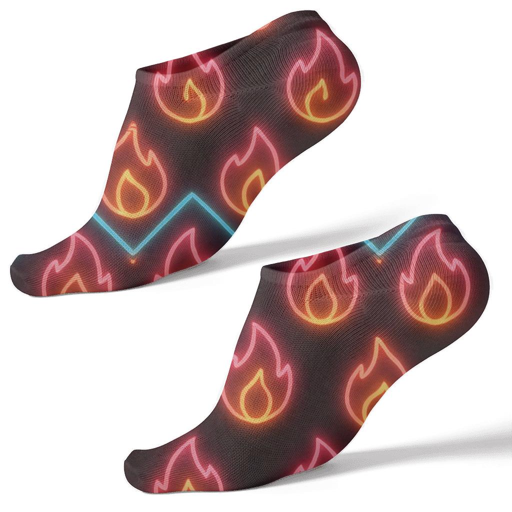 Neon Flame Chevron On Black Grid custom ankle socks