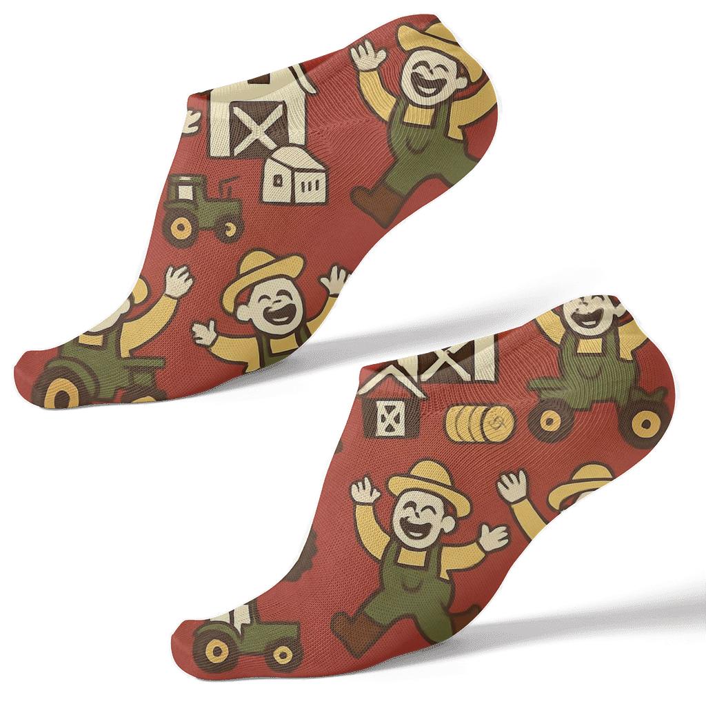 Barn Dance Quilt Grid With Farmer Characters trendy patterned ankle socks