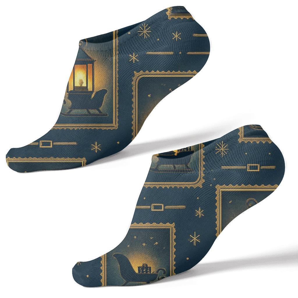 Vintage Winter Poster Tiles With Sleigh designer print ankle socks