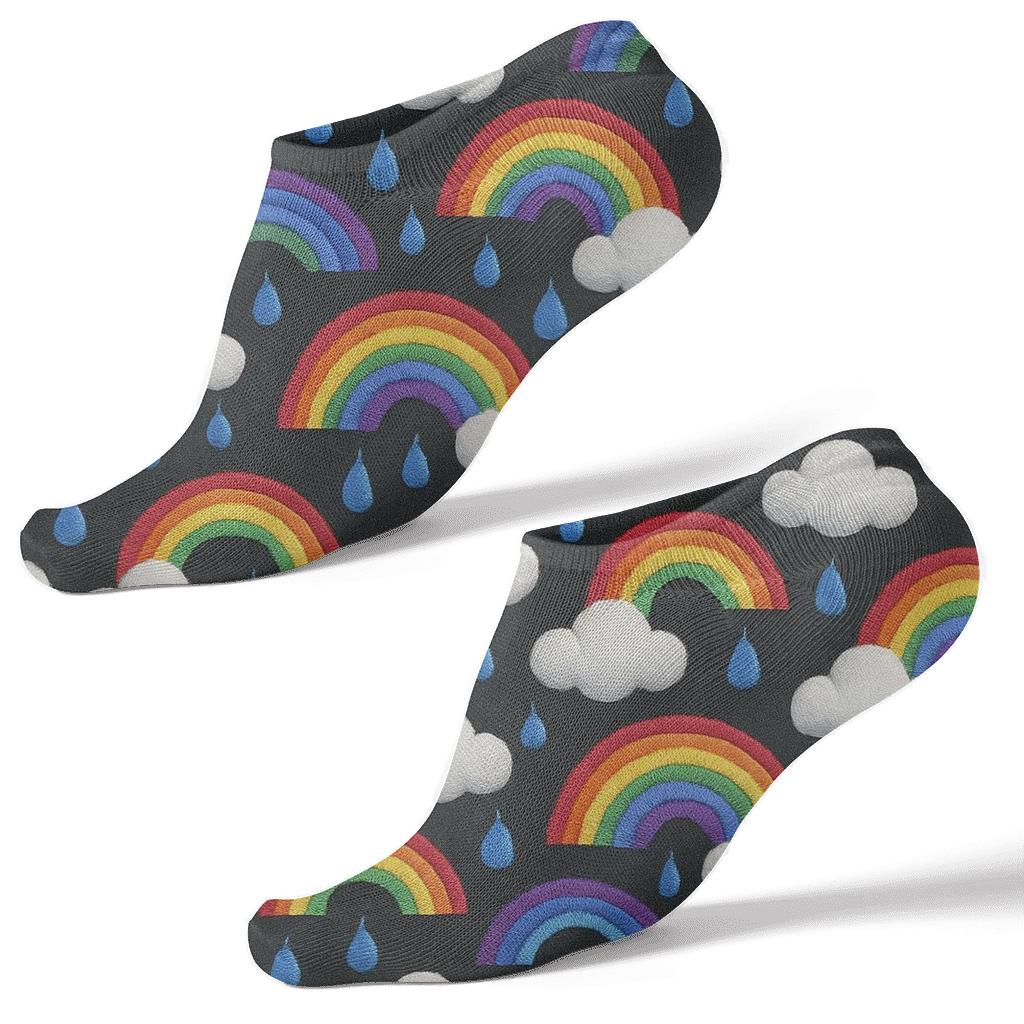 Rainbow Raindrop Mosaic On Charcoal Night Sky trendy patterned ankle socks
