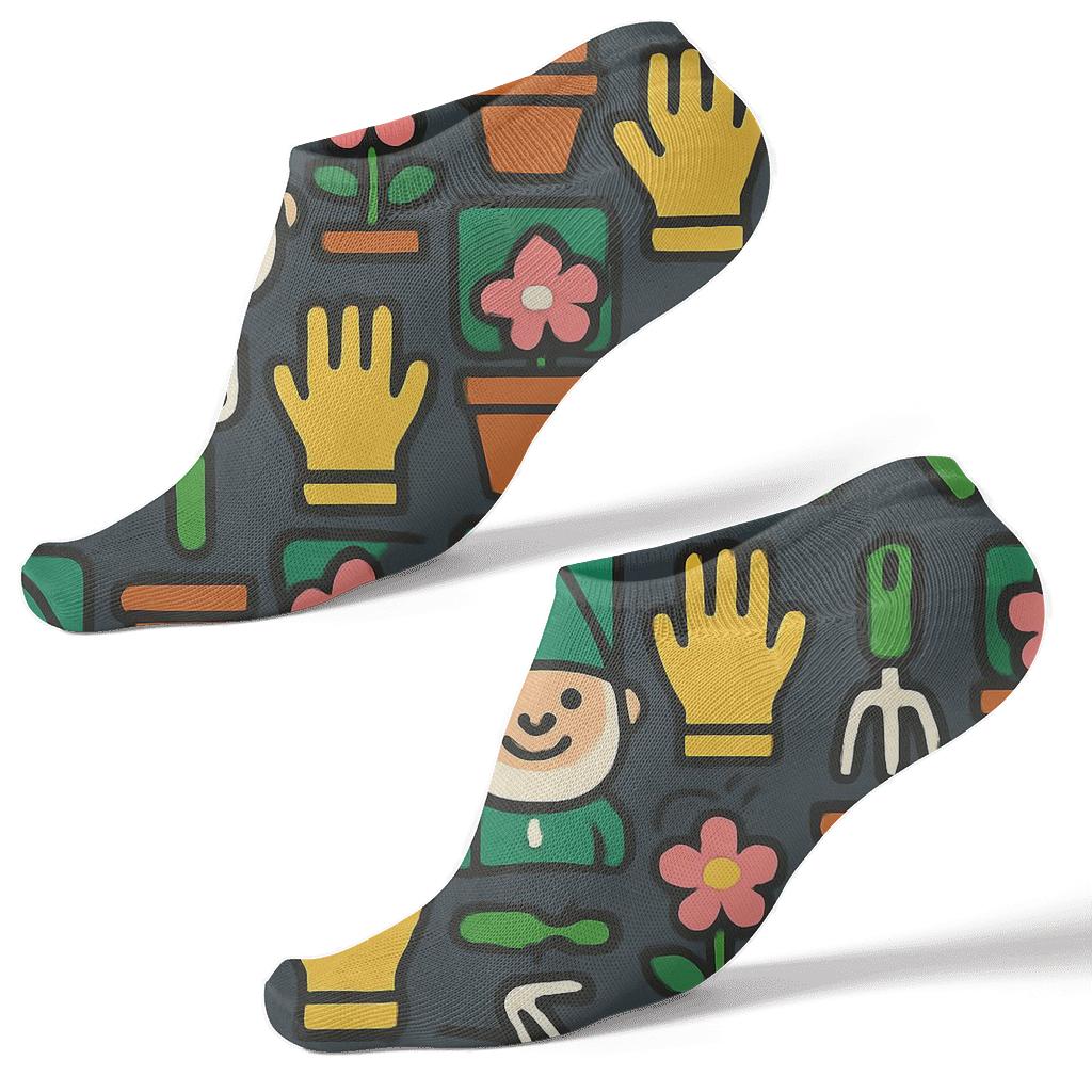 Tool Grid With Gardener Gnomes In Bloom custom ankle socks