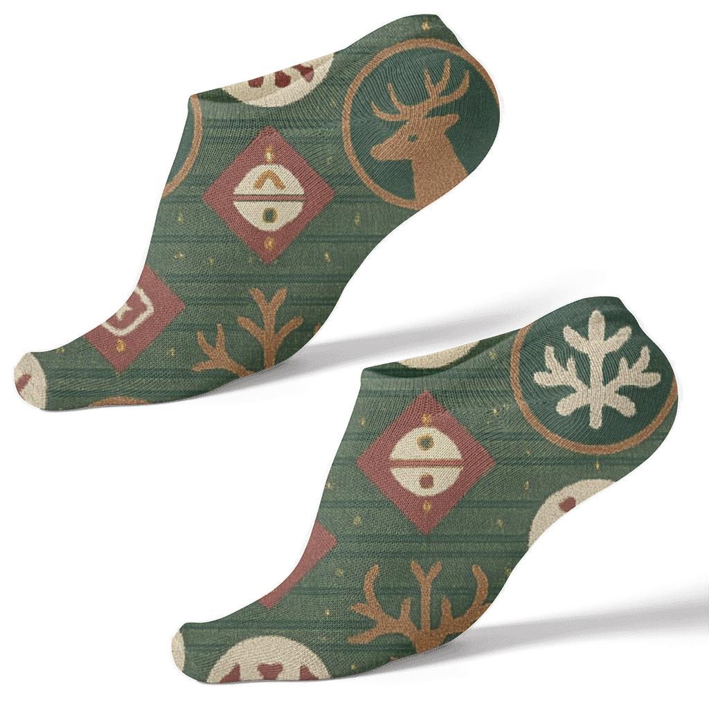 Scandinavian Folk Medallions With Reindeer Icons soft everyday ankle socks