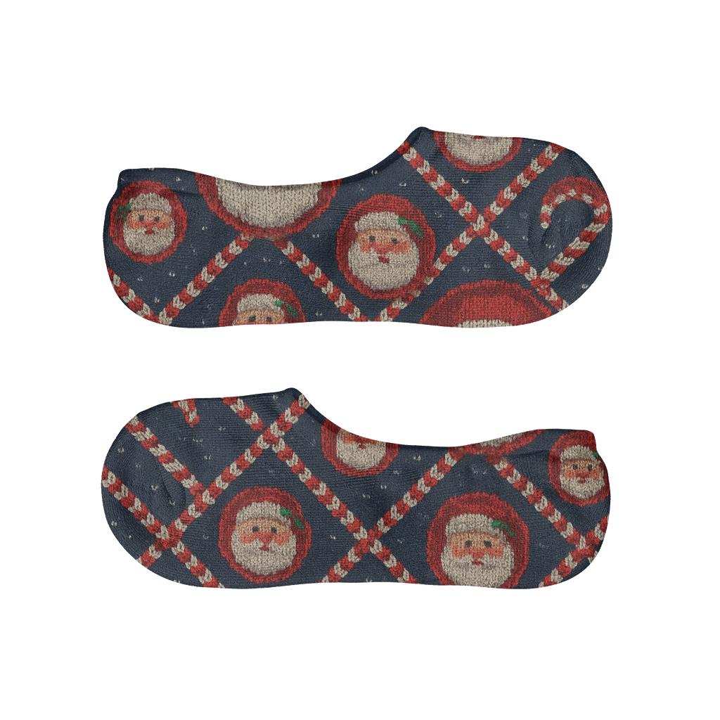 Knitted Candy Cane Lattice With Santa Claus Portrait Medallions personalized invisible socks