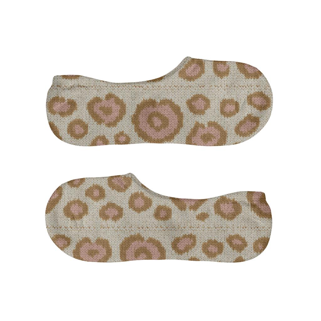Blush Gold Knitted Rosette Stripes On Ivory Background comfortable invisible socks