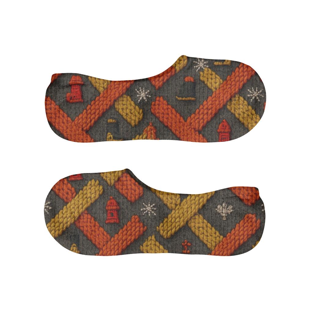 Knitted Fire Fighter Hose Chevron Tapestry designer printed no-show socks