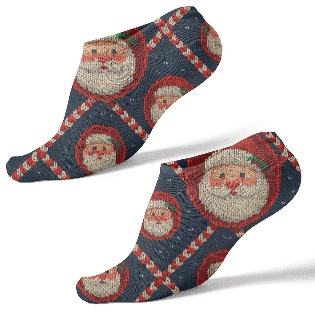 Knitted Candy Cane Lattice With Santa Claus Portrait Medallions personalized ankle socks
