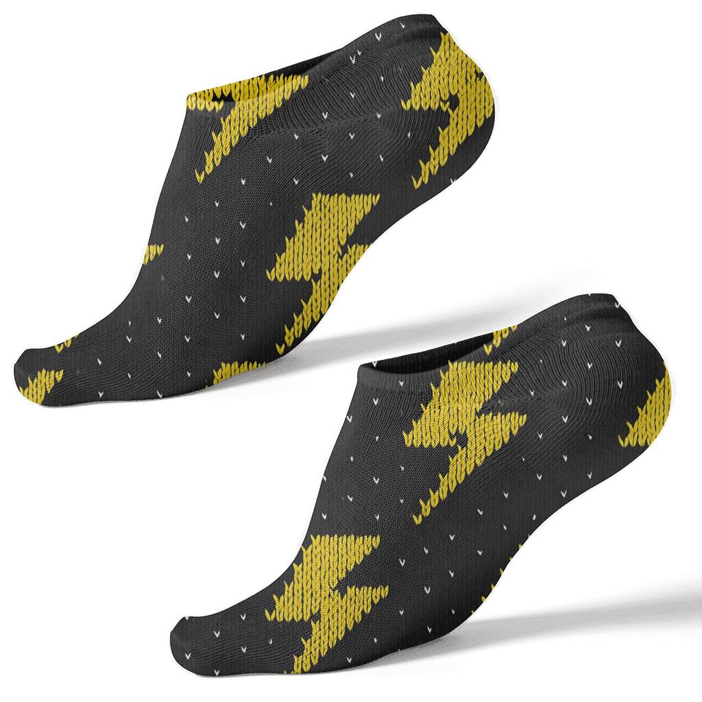 Electric Yellow Bolt Chevron Knit Illusion premium sports ankle socks