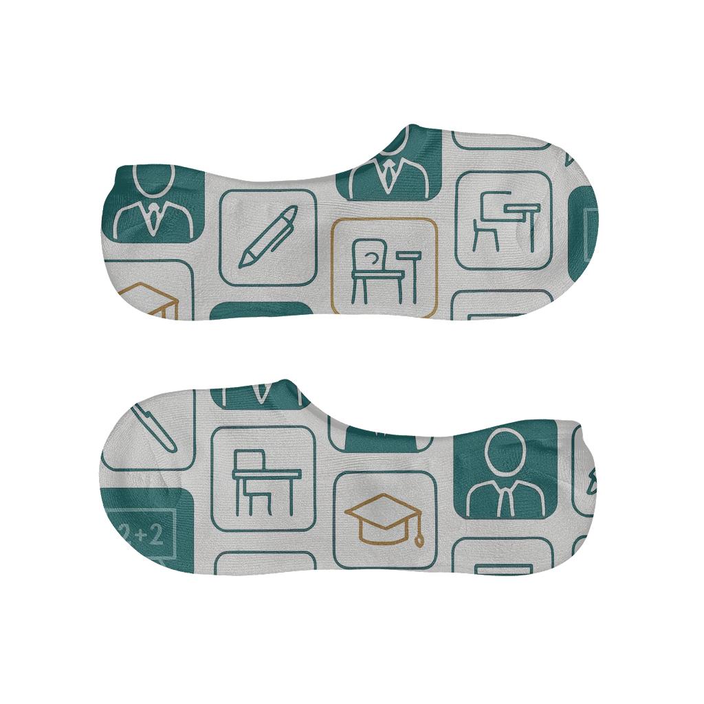 Classroom Grid With School Principal Silhouettes custom no-show socks