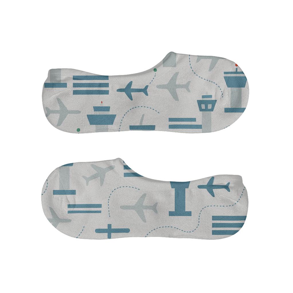Control Tower Grid With Air Traffic Controller Icons designer printed no-show socks