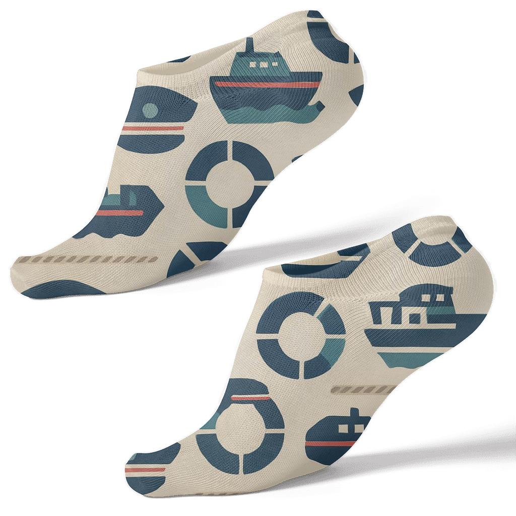 Rescue Boat Tessellation With Coast Guard Officer Charm trendy patterned ankle socks