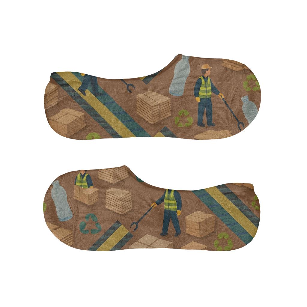 Industrial Collage Pattern With Recycling Plant Worker trendy no-show sock styles